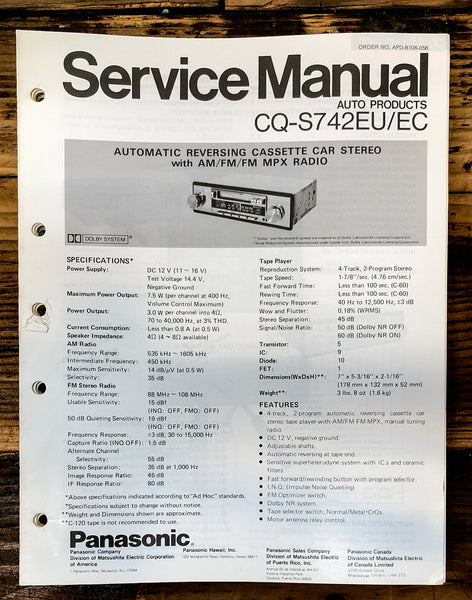 Panasonic CQ-S742EU EC Car Stereo  Service Manual *Original*