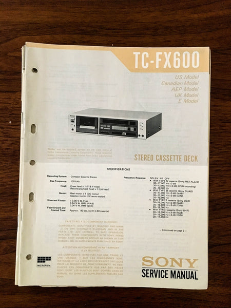 Sony TC-FX600 Cassette Service Manual *Original*