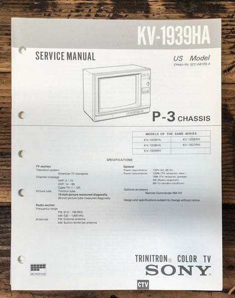 Sony KV-1939HA TV  Service Manual *Original*