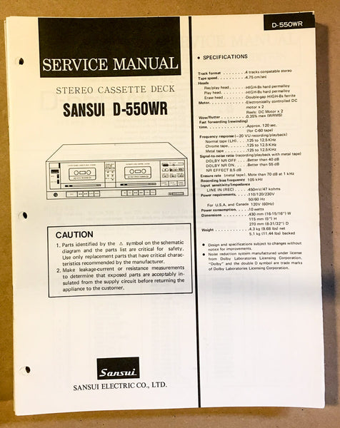 Sansui D-550WR Cassette / Tape Player Service Manual *Original* #2