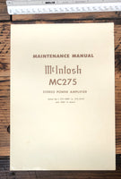 McIntosh MC-275 MC275 Tube Amplifier Service Manual *Original*