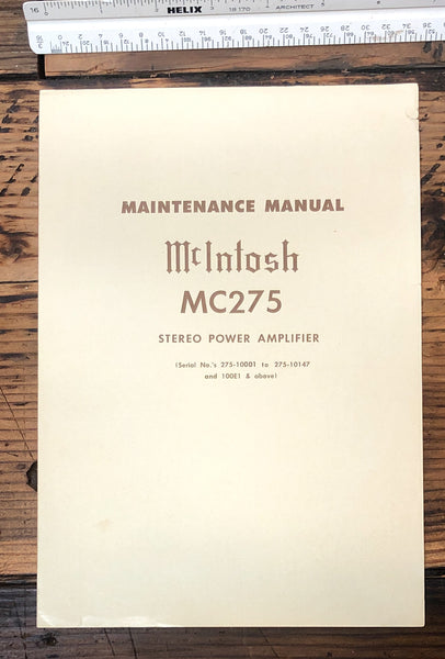 McIntosh MC-275 MC275 Tube Amplifier Service Manual *Original*