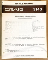 Craig Model 3143 8 Track Stereo Service Manual *Original*