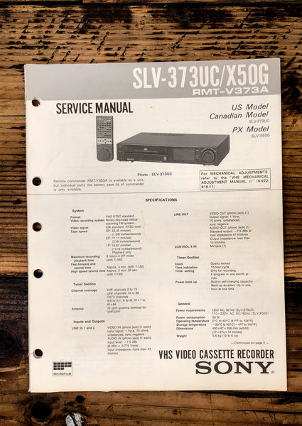 Sony SLV-373UC VCR / Video Cassette  Service Manual *Original*