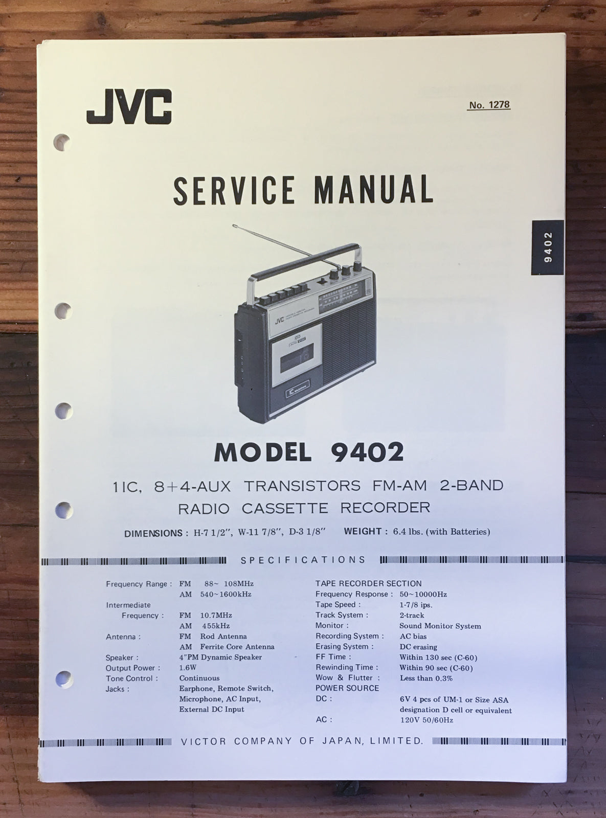 JVC Model 9402 Radio Service Manual *Original*