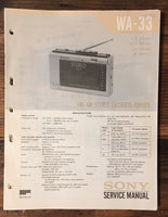 Sony WM-33 Cassette Service Manual *Original*