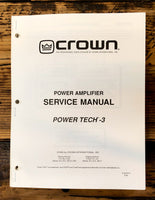 Crown Power Tech 3 Amplifier Service Manual *Original*