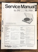 Technics SL-210 SL-210A Record Player / Turntable  Service Manual *Original*