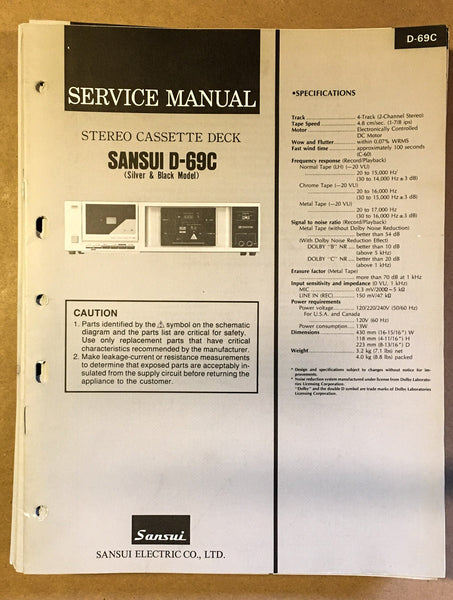 Sansui D-69C Cassette / Tape Player Service Manual *Original*