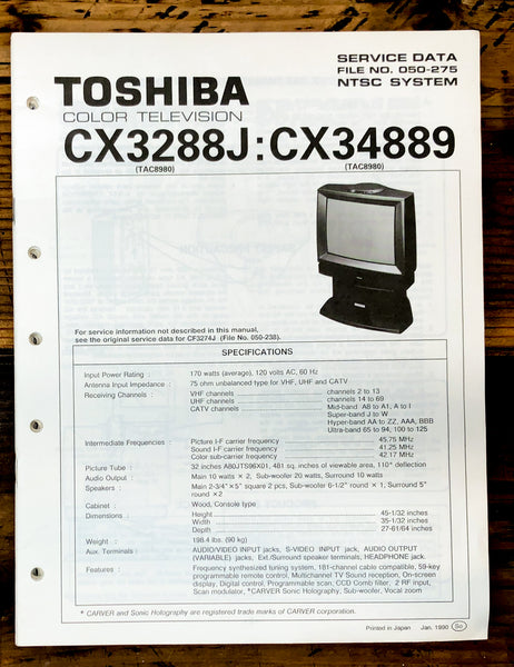 Toshiba CX3288J CX34889 TV / Television Service Manual *Original*