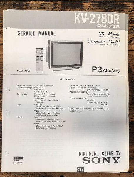 Sony KV-2780R TV  Service Manual *Original*