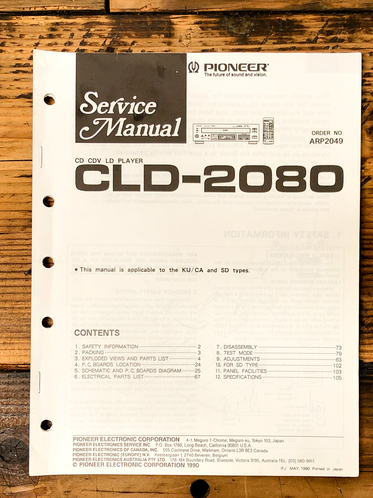 Pioneer CLD-2080 CD LD Player Service Manual *Original*