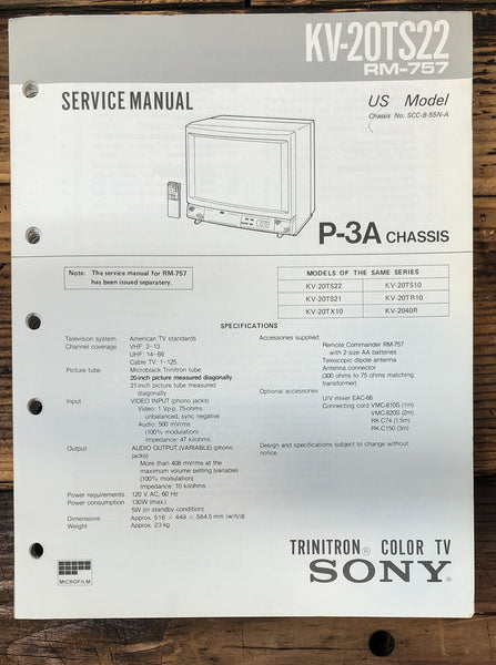 Sony KV-20TS22 TV  Service Manual *Original*