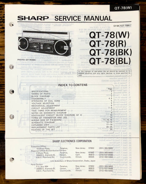 Sharp QT-78 Radio Service Manual *Original*