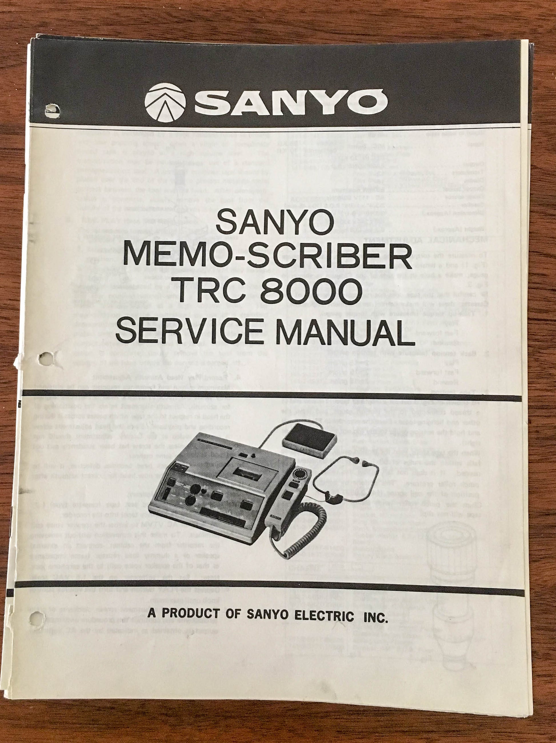 Sanyo TRC8000 TRC8000 MEMO SCRIBER Service Manual *Original* Vintage