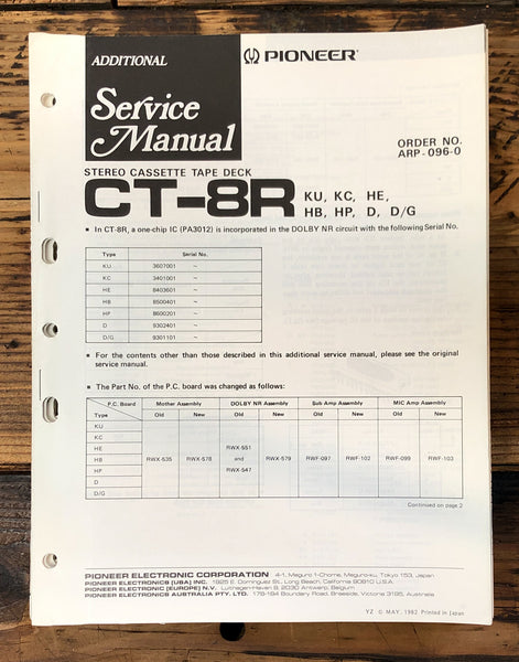 Pioneer CT-8R Cassette Add. Service Manual *Original* #2