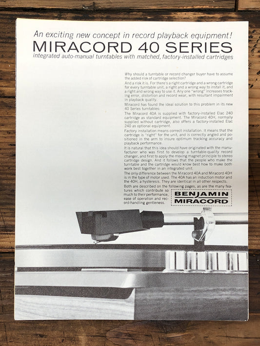 Miracord 40 Series 40A 40H Record Player / Turntable Dealer Brochure *Orig* #2