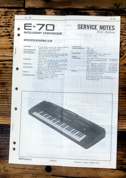 Roland E-70 Keyboard / Synthesizer Service Manual *Original*