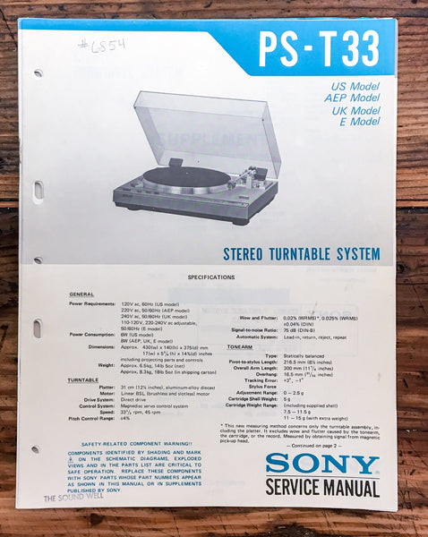 Sony PS-T33 Record Player / Turntable  Service Manual *Original*