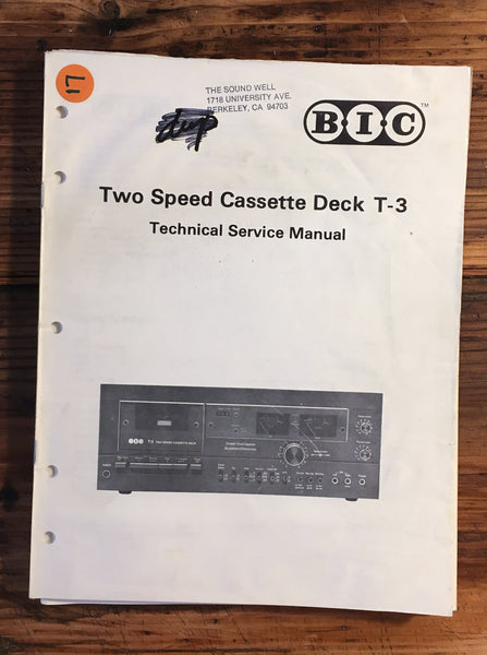 BIC / B.I.C T-3 Cassette  Service Manual *Original*