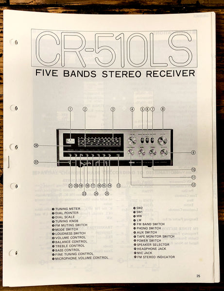 Yamaha CR-510 CR-510LS Receiver Adjustments Schematic Specs Manual *Original*