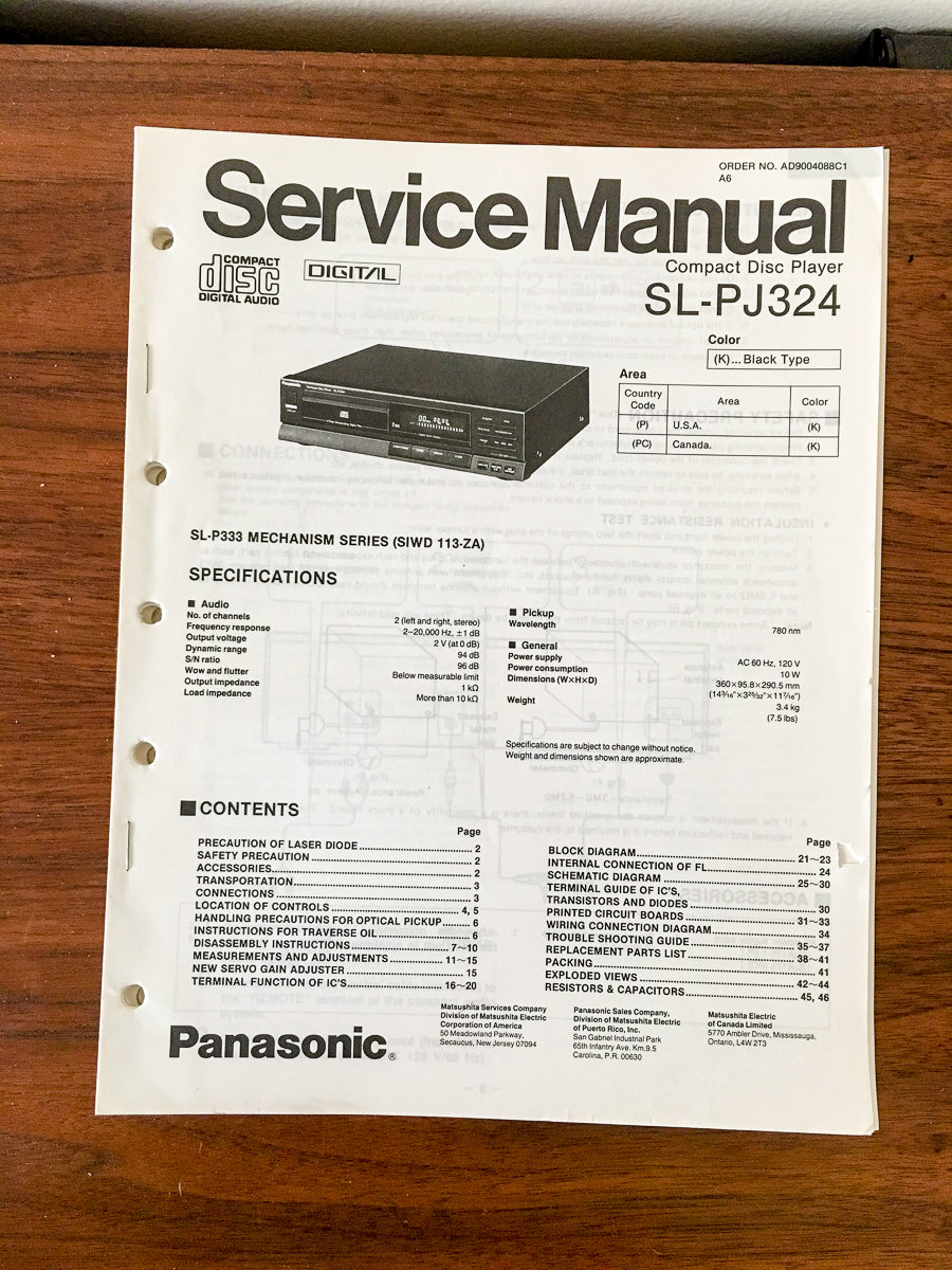 Technics SL-PJ324 CD Player Service Manual *Original* #2