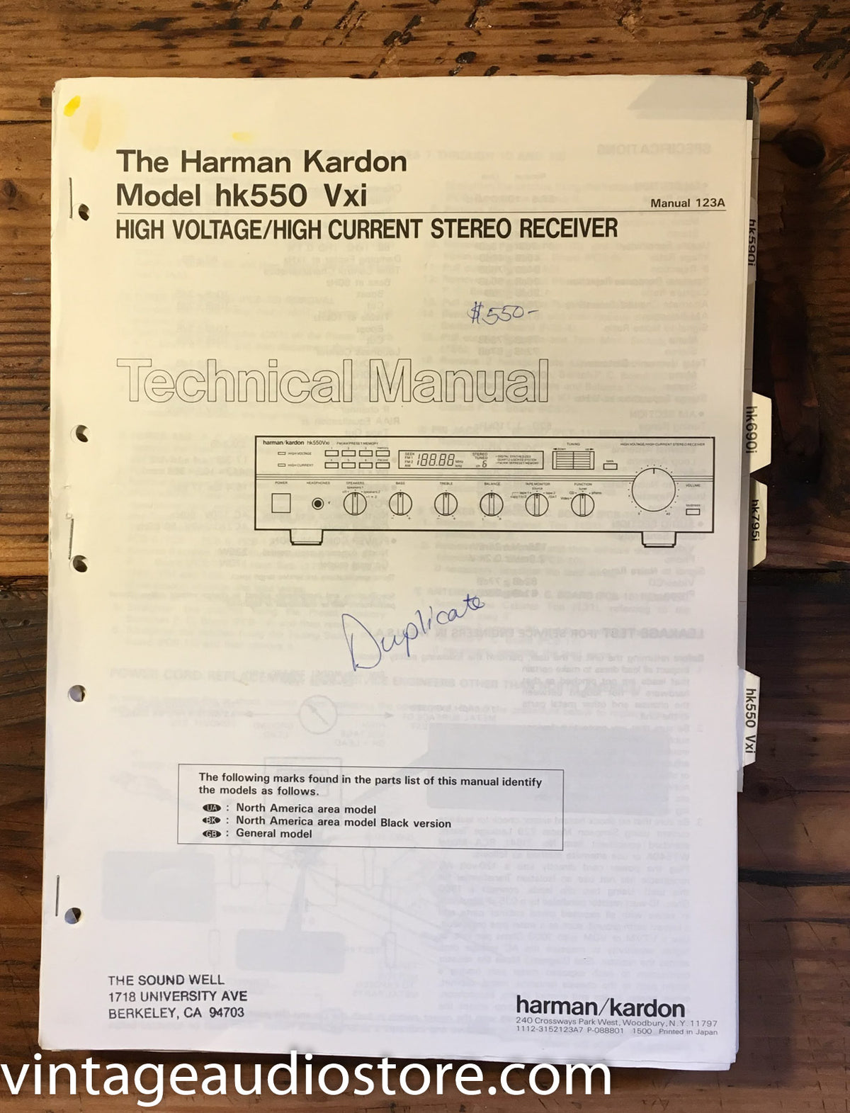 Harman Kardon HK550 Vxi HK 550 VXi   Service Manual *Original*