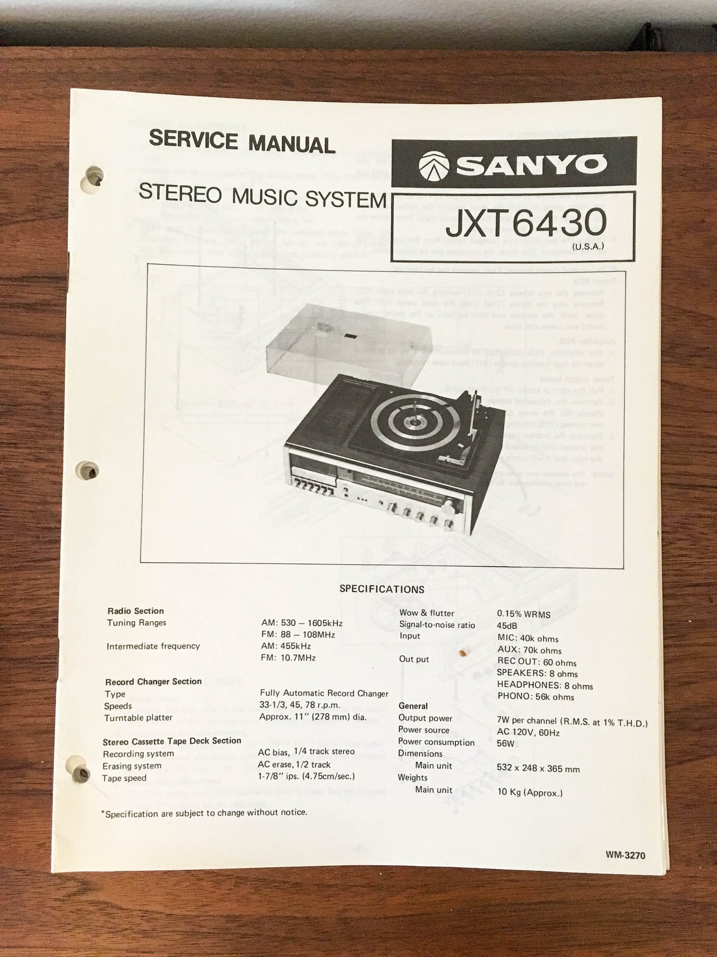 Sanyo JXT 6430 JXT6430 Stereo Service Manual *Original*