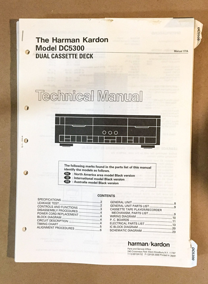 Harman Kardon DC5300 Cassette Service Manual *Original* #1