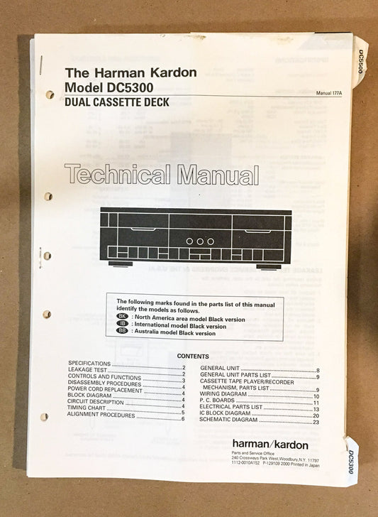 Harman Kardon DC5300 Cassette Service Manual *Original* #1