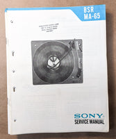 *Original* BSR / Sony MA-65 Record Player / Turntable Service Manual