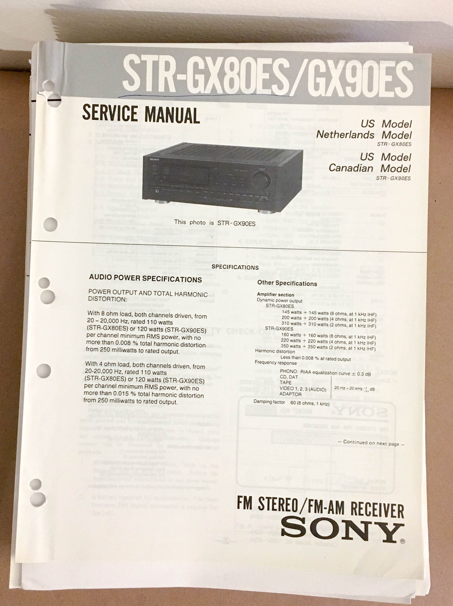 Sony STR-GX80ES GX90ES Receiver  Service Manual *Original*