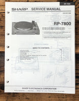 Sharp RP-7800 Record Player / Turntable Service Manual *Original*