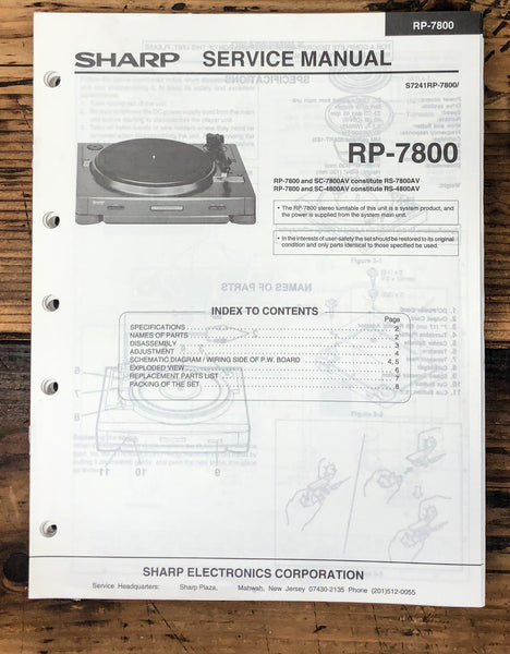 Sharp RP-7800 Record Player / Turntable Service Manual *Original*