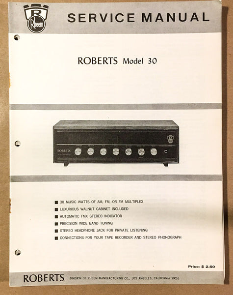 Roberts Model 30 Receiver  Service Manual *Original* #2