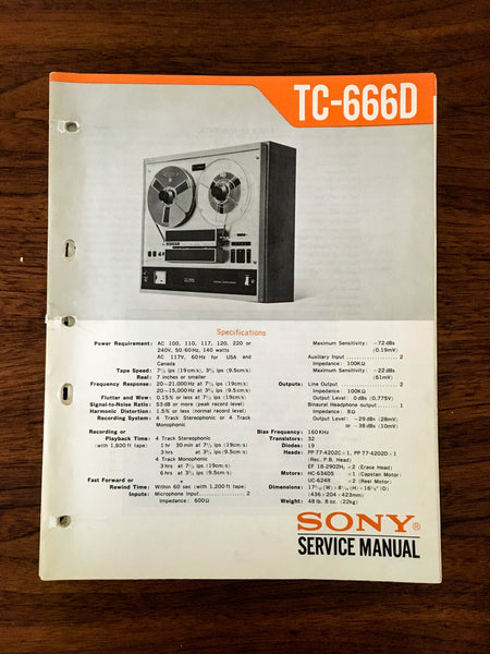 Sony TC-666D Reel to Reel Service Manual *Original*