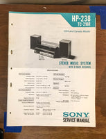 Sony HP-238 TC-218R Stereo Music System Service Manual *Original*