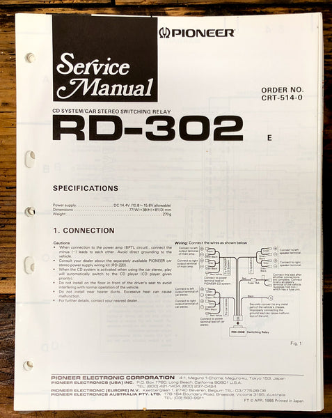 Pioneer RD-302 Adapter Service Manual *Original*