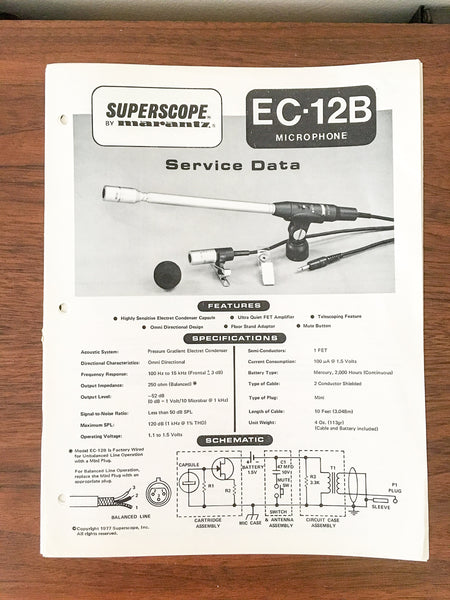 Superscope / Marantz EC-12B Microphone Service Manual *Original*