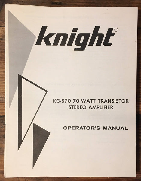 Knight KG-870 Tube Amplifier Owner / User Manual *Original*