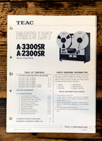 Teac A-2300SR A-3300SR Reel to Reel Parts List Manual *Original*