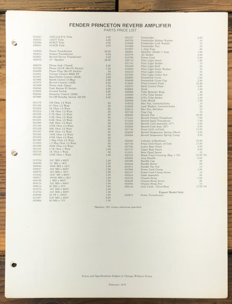 Fender Spring Reverb Parts Amplifier *Original* – Vintage Audio Store - Vintage Service Manuals ...