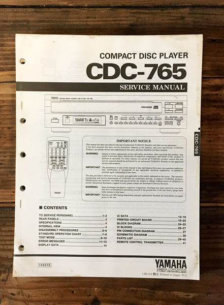 Yamaha CDX-765 CD Player Service Manual *Original*
