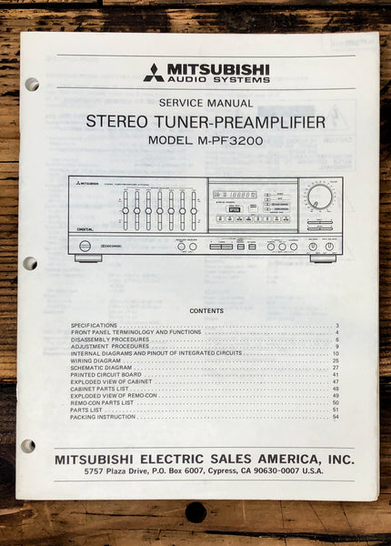 Mitsubishi M-PF3200 Preamp / Preamplifier Service Manual *Original*