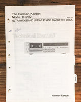 Harman Kardon TD292 Cassette  Service Manual *Original*