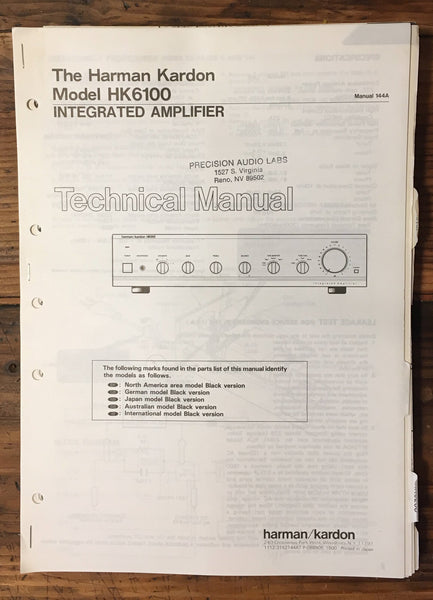 Harman Kardon HK 6100 HK-6100 Amplifier Service Manual *Original*