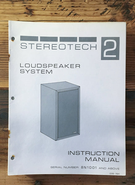 Stereotech Model 2 Speaker Service Manual *Original*