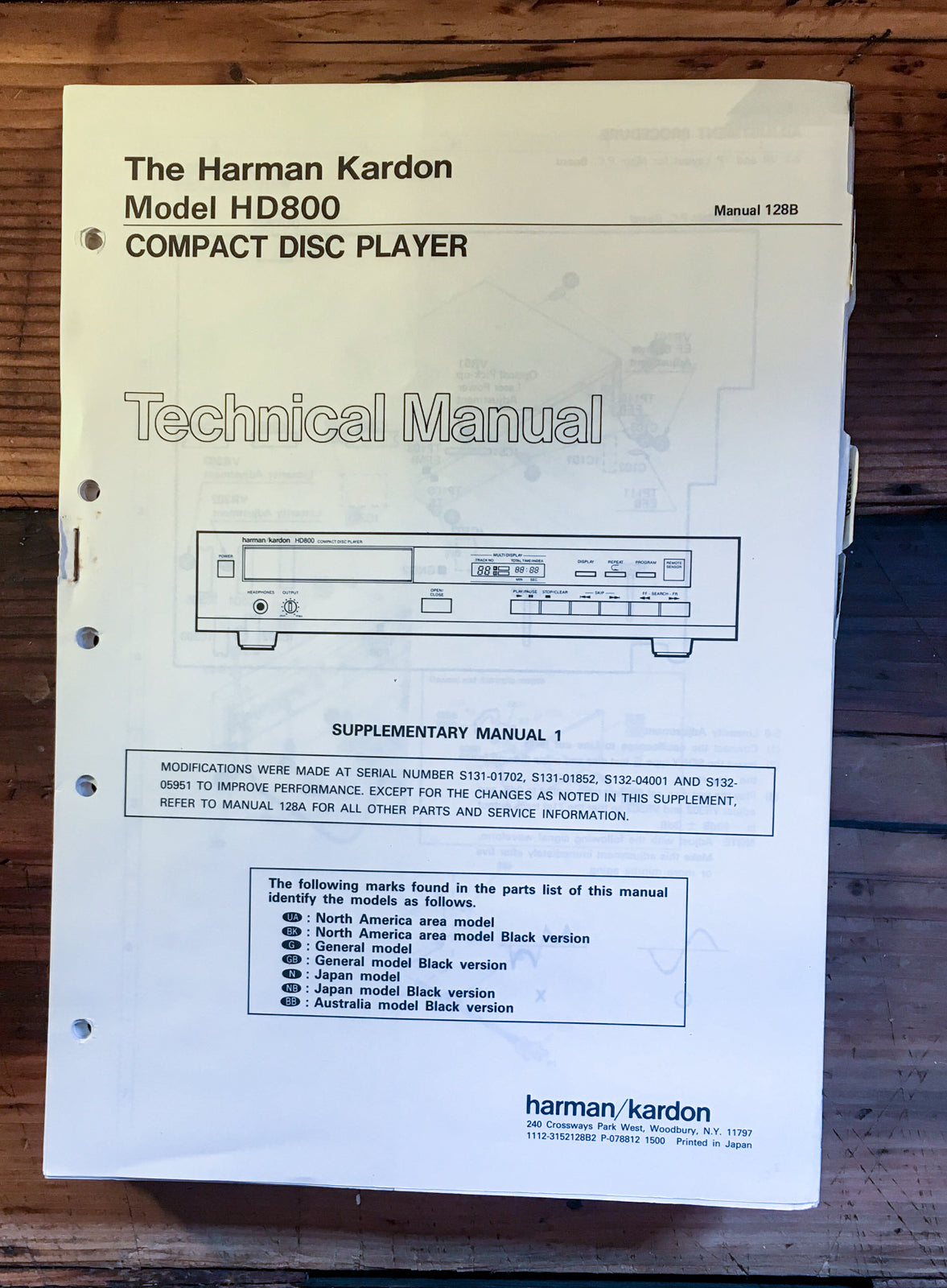 HK Harman Kardon HD800 HD-800 CD Player Service Manual *Original*