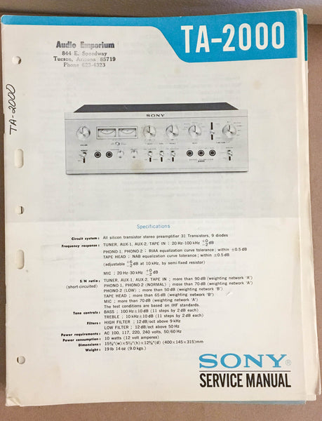 Sony TA-2000 Amplifier  Service Manual *Original* #1