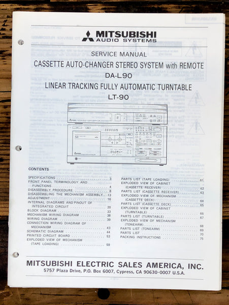 Mitsubishi DA-L90 LT-90 Turntable / Stereo Service Manual *Original*